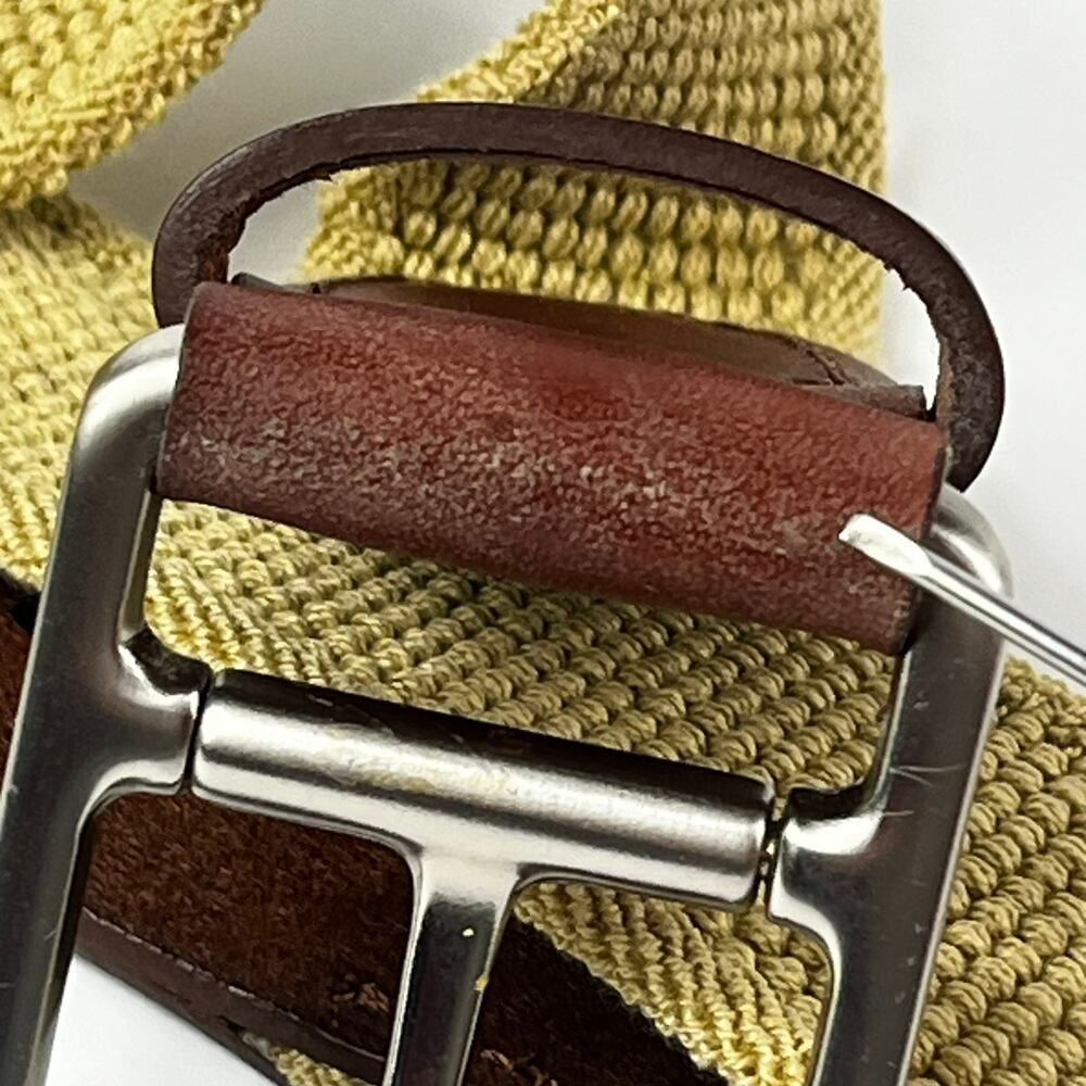 Lacoste Alligator Men's XL Belt Leather Woven Elastic Stretch Brown Tan Vintage - Picture 5 of 9